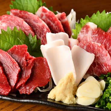 小宴会やご友人・お仲間同士の飲み会に◎馬肉好きの方必見の4,500円コース(+1,000円飲み放題付き)♪当店自慢の「極上馬刺し4種盛り合せ」「焼きおにぎり"こぼれユッケのせ"」/全14品