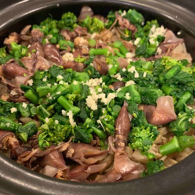 〆の土季節の鍋ご飯。ホタルイカ